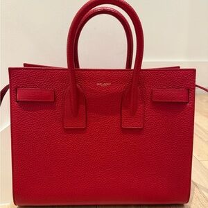 Authentic Saint Laurent Red Leather Tote Bag